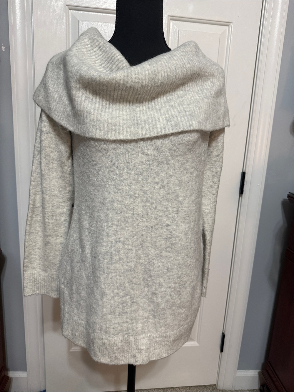 Ann Taylor Factory Heathered Off-the-Shoulder Fold-Over Sweater